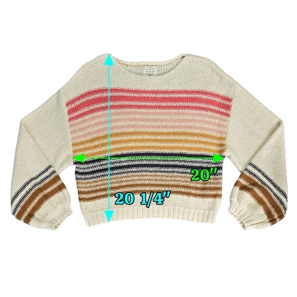 Billabong Multicolor Seeing Stripes Cropped Sweater 100% Cotton Beachy Boho - Picture 4 of 10